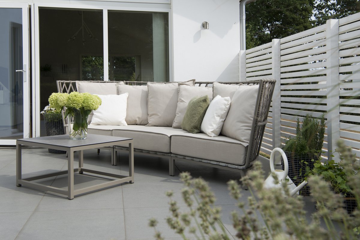 Jet Set Loungetisch 70x70 cm, Alu beige mit keramischer Platte