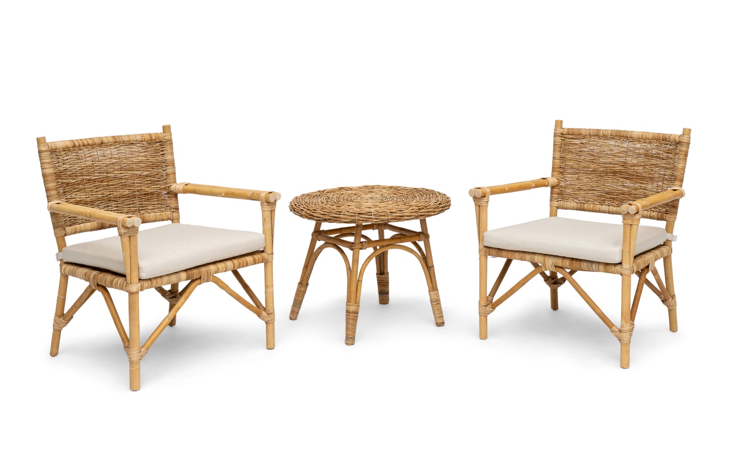 Vindö Rattansessel, Armlehnsessel aus Naturrattan inkl. Kissen
