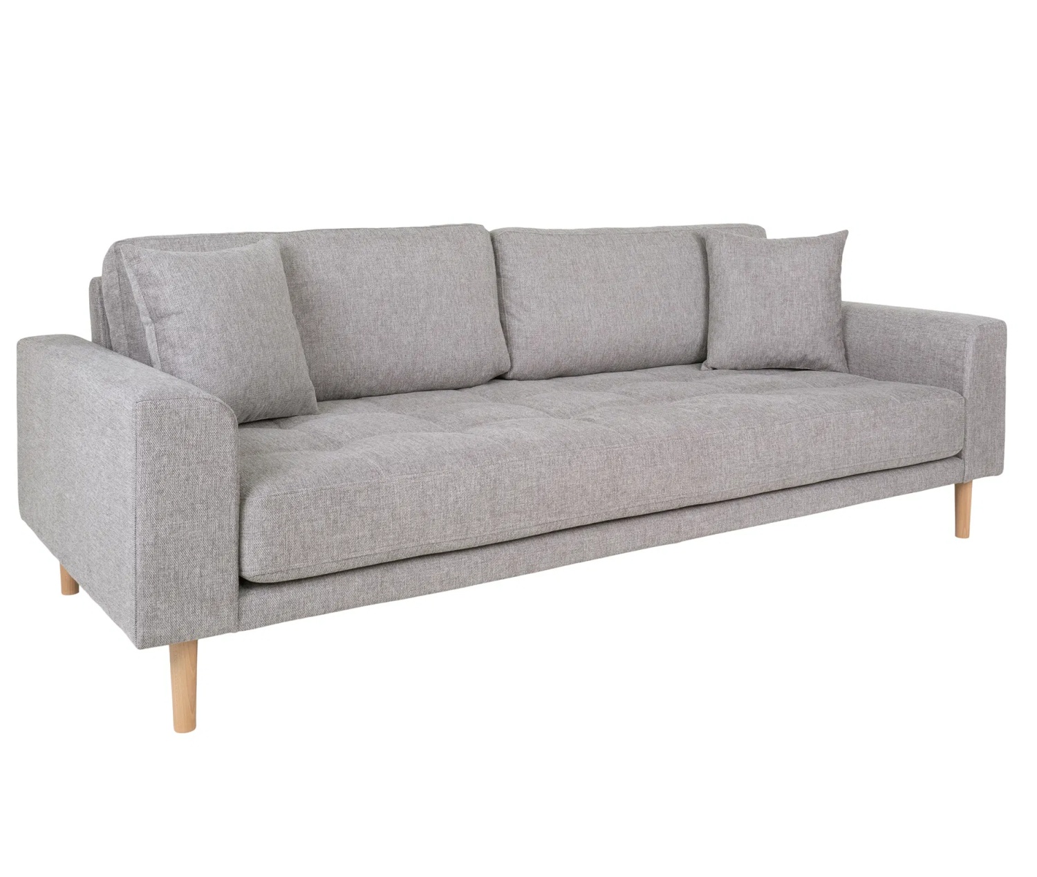 Lido 3-Sitzer-Sofa hellgrau mit 2 Kissen und Holzbeinen schwarz