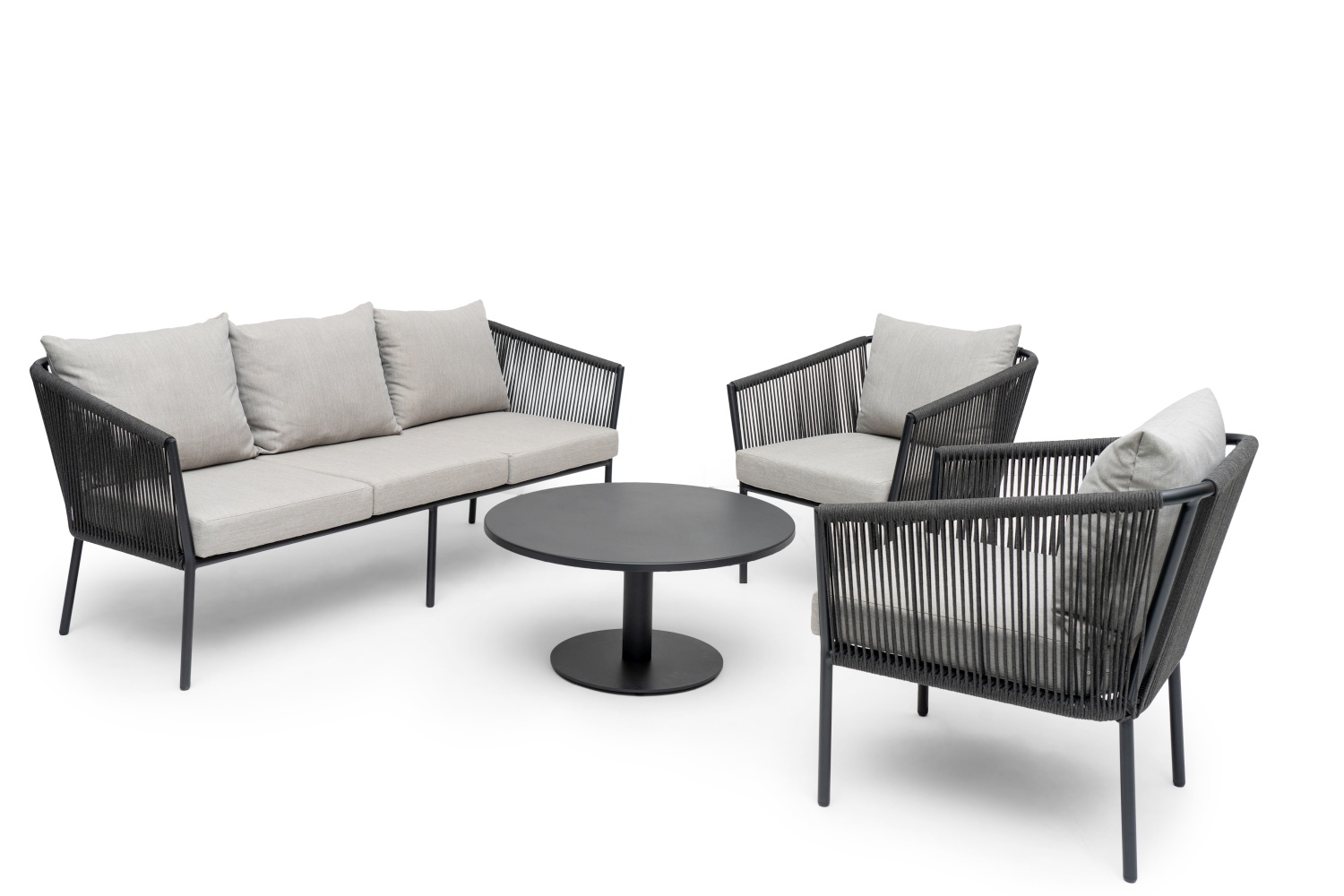 Lersund Loungesofa 180 cm Alu schwarz/Olefin grau inkl. Kissen