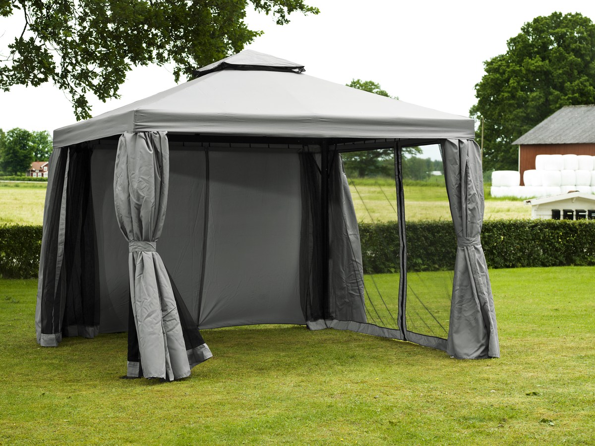 Luxor Alu-Pavillon 300x300 cm mit Dach/Wänden hellgrau Luxor Alu-Pavillon 300x300 cm mit Dach/Wänden hellgrau