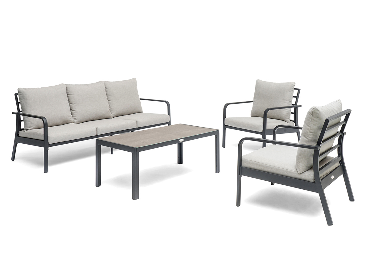 Hånger Sofa-Set, Lounge-Sitzgruppe Alu schwarz inkl. Olefin-Kissen