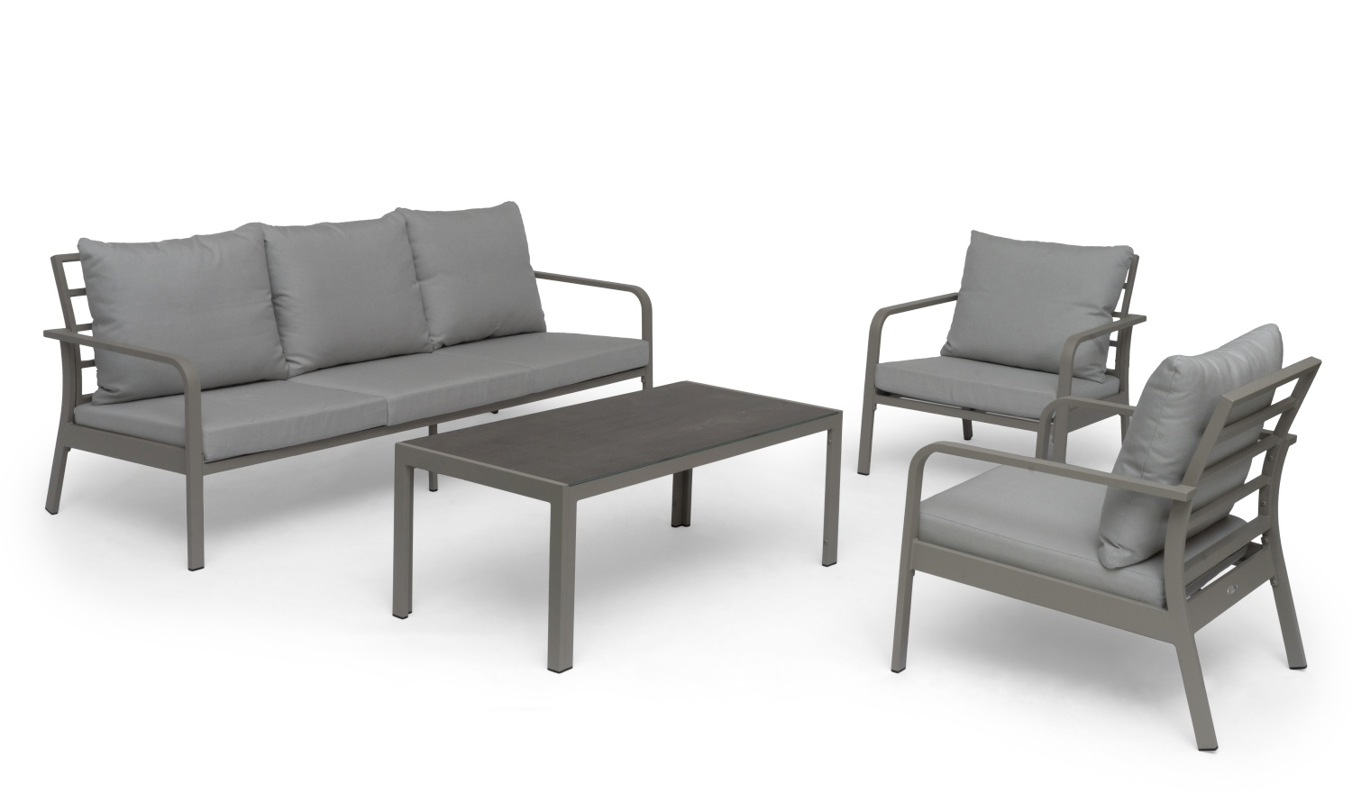 Hånger Sofa-Set, Lounge-Sitzgruppe Alu sand inkl. Olefin-Kissen federgrau