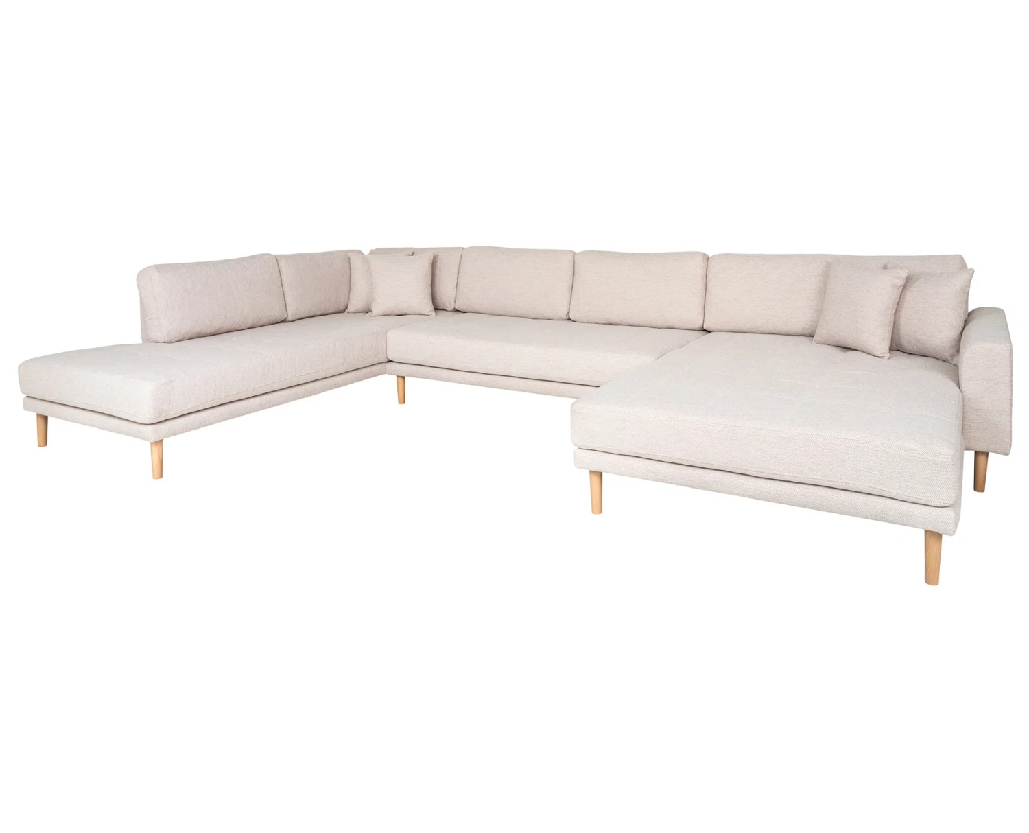 Lido Sofa U-Form, rechts gewendet, sand mit 4 Kissen und Holzbeinen natur