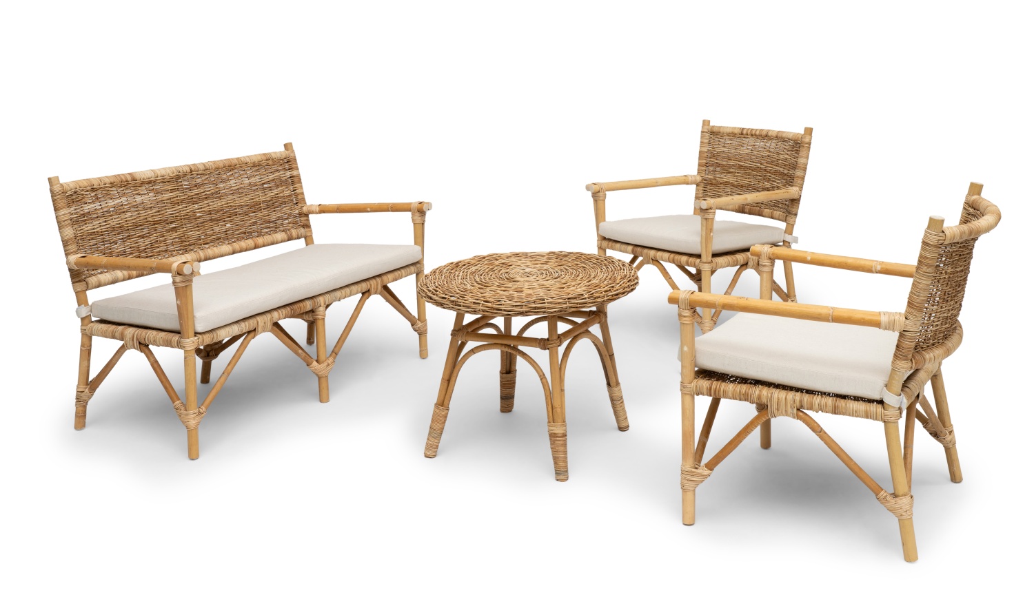 Vindö Rattansofa, 2-Sitzer aus Naturrattan inkl. Kissen