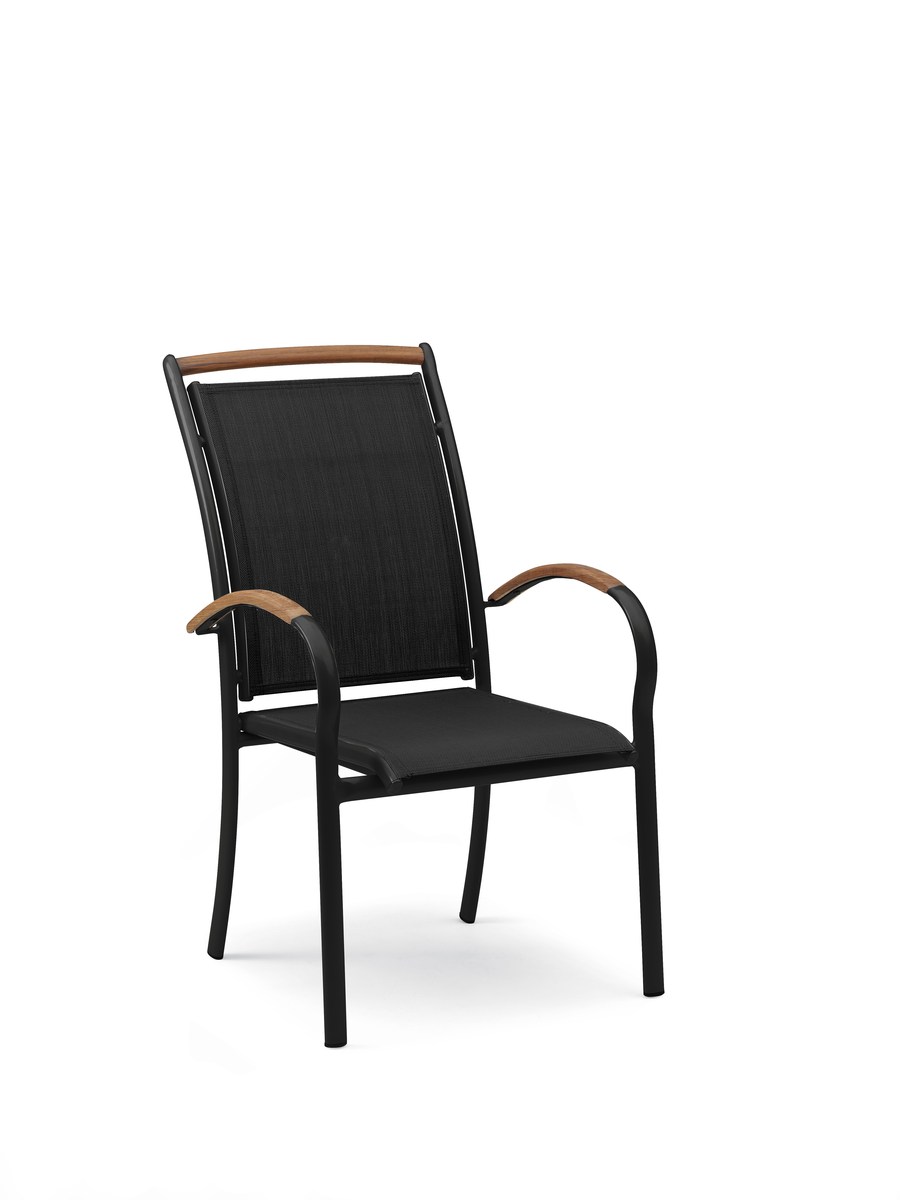 Nydala Stapelsessel Alu/Textilene schwarz mit Teak-Details