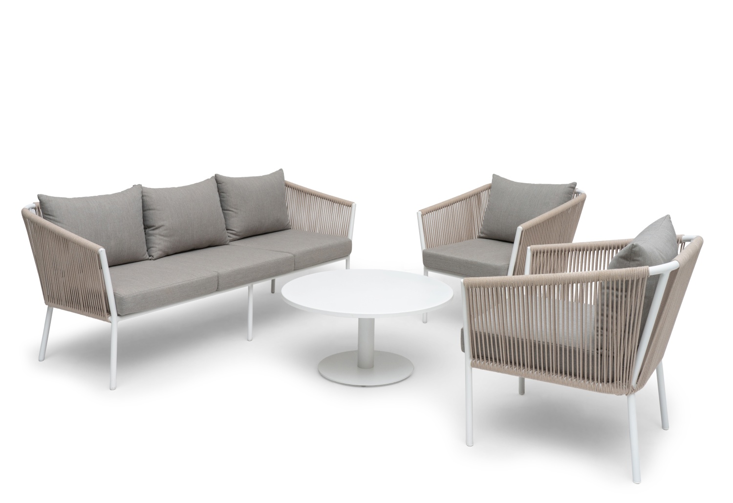 Lersund Loungesofa 180 cm Alu weiß/Olefin beige inkl. Kissen