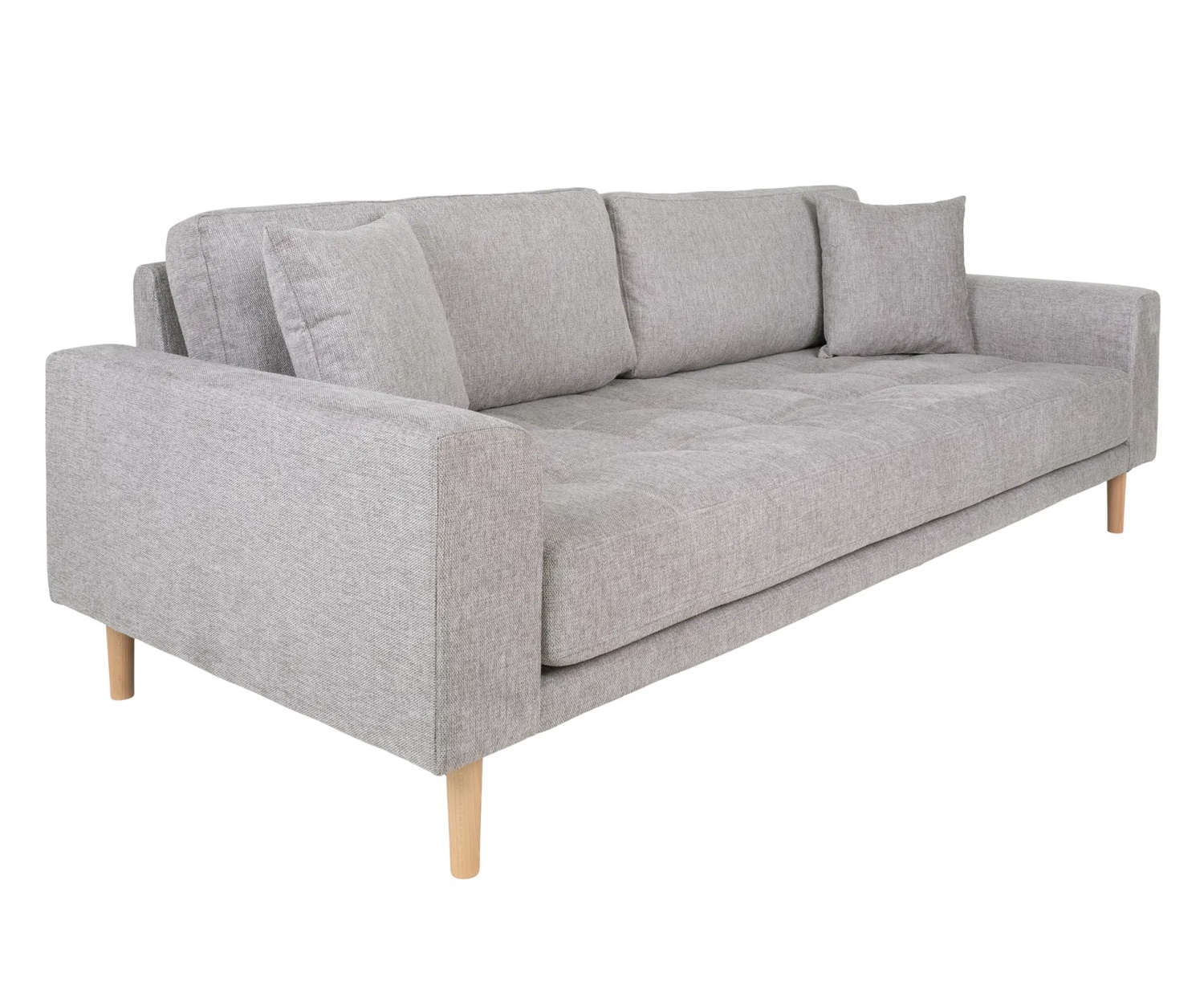 Lido 3-Sitzer-Sofa hellgrau mit 2 Kissen und Holzbeinen schwarz