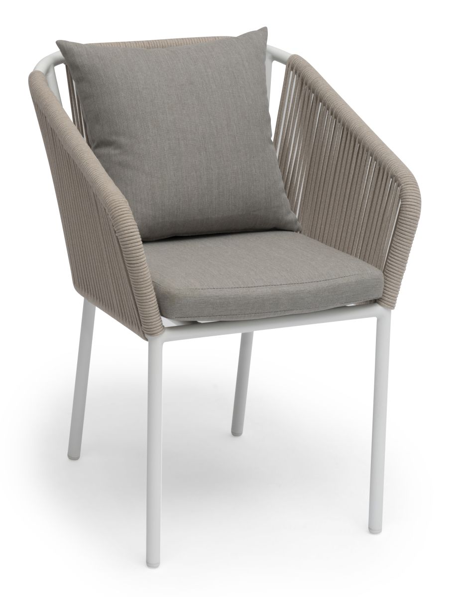 Lersund Dining Chair Alu weiß/Olefin beige mit Kissen, Hillerstorp