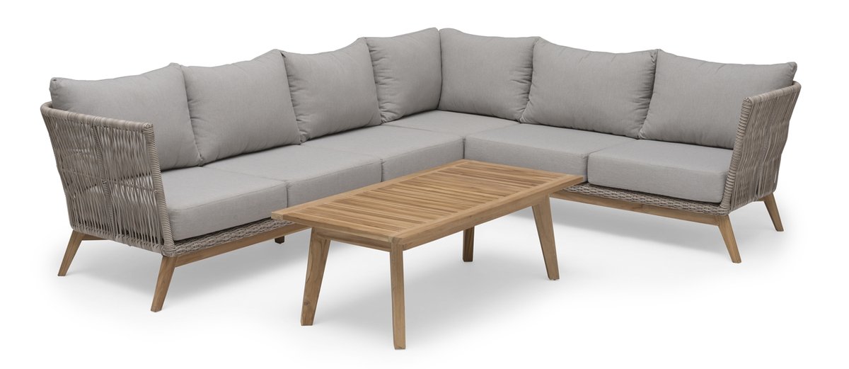 Himmelsnäs Ecksofa Teak/Polyrattan-Geflecht beige, inkl. Kissen