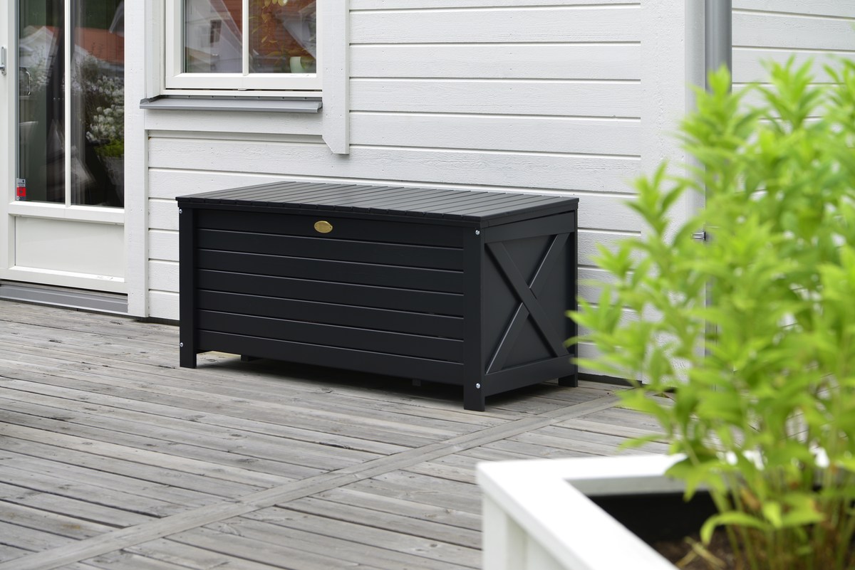 Läckö Gartenbox 134 x 59 x 64 cm orkangrau , Holz-Auflagenbox, Deckel wasserfest