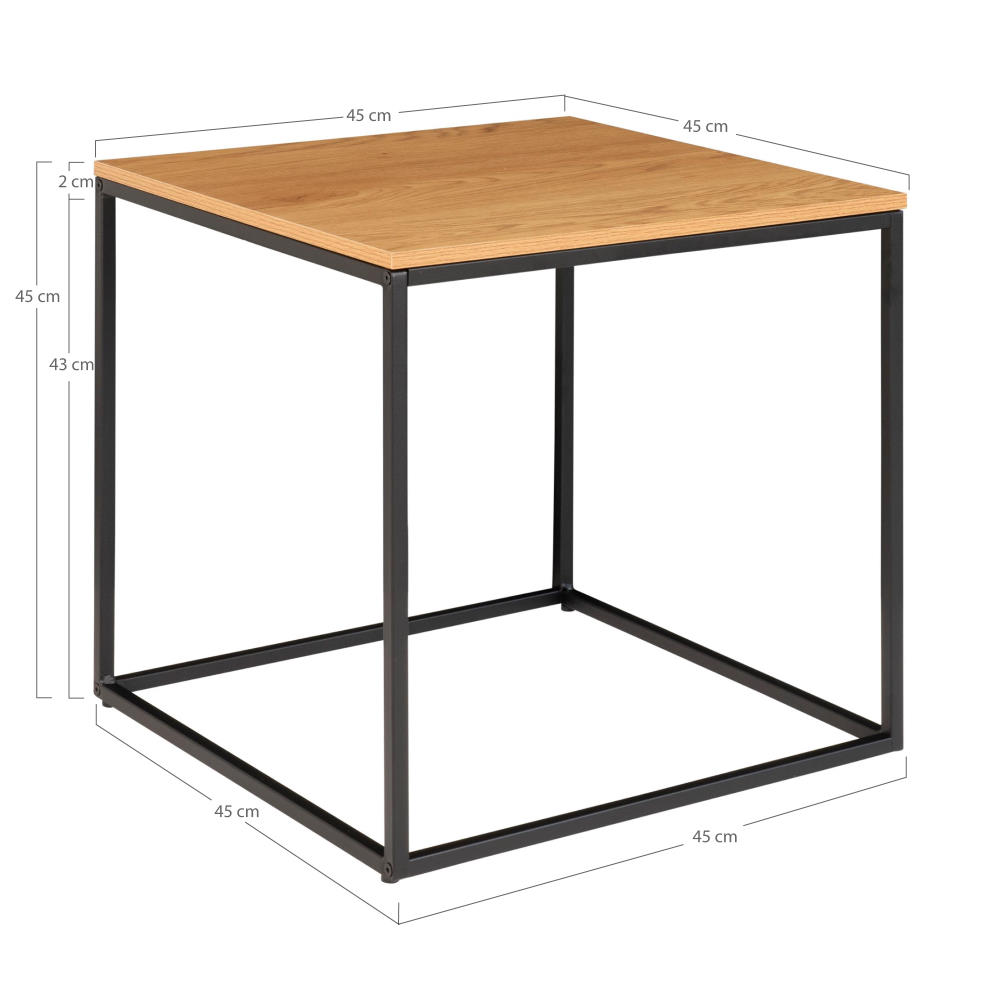 Vita Beistelltisch 45x45x45 cm, Eiche-Dekor mit schwarzem Metallgestell