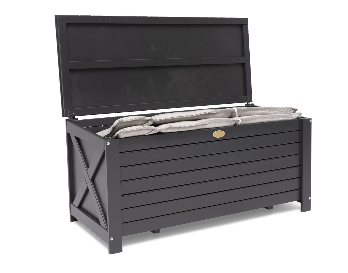 Läckö Gartenbox 134 x 59 x 64 cm orkangrau , Holz-Auflagenbox, Deckel wasserfest