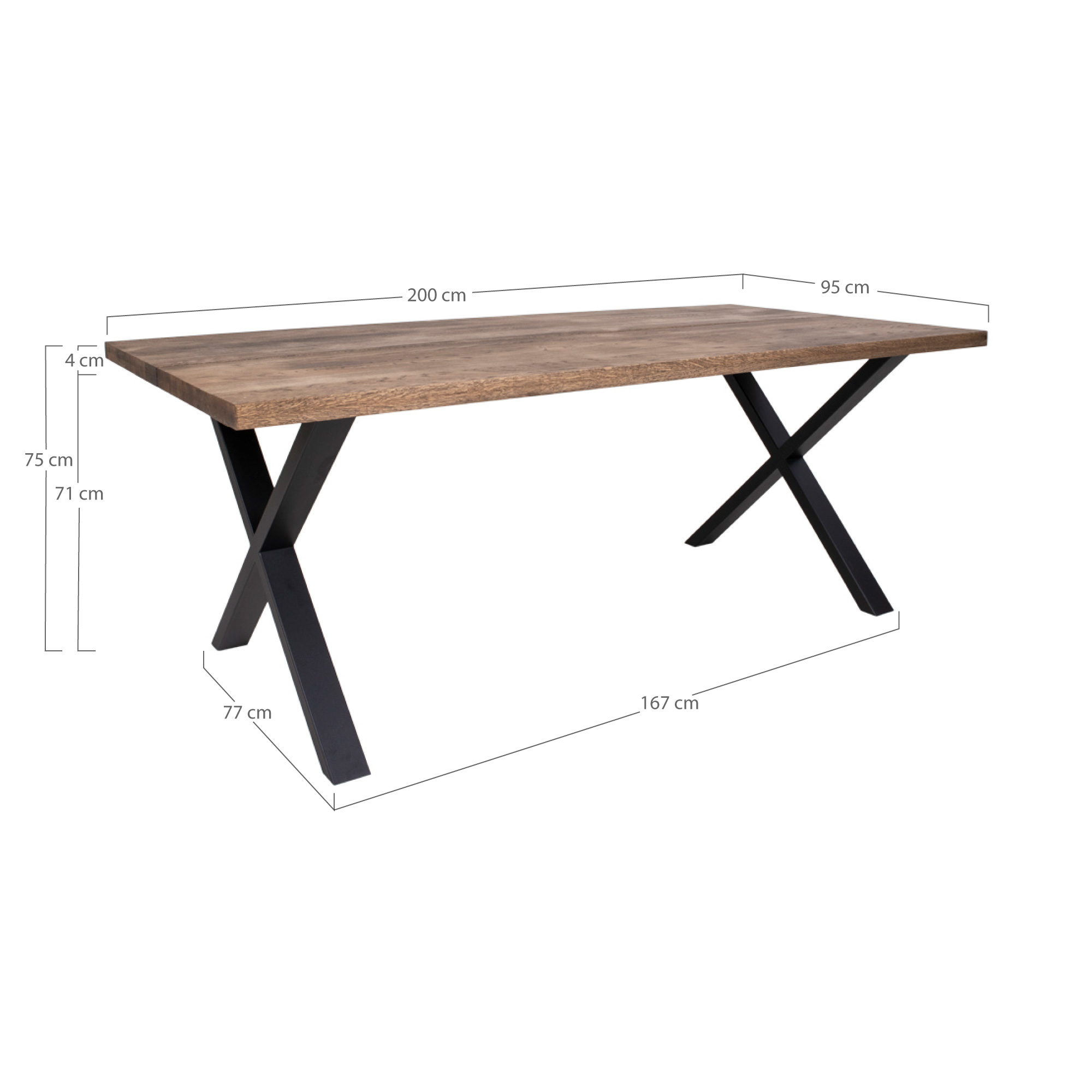 Montpellier Esstisch 200x95 cm, Räuchereiche geölt mit schwarzem Metallgestell