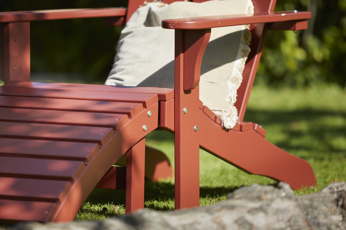 Tennessee Deckchair rot, Adirondack Stuhl aus Holz mit Fußhocker