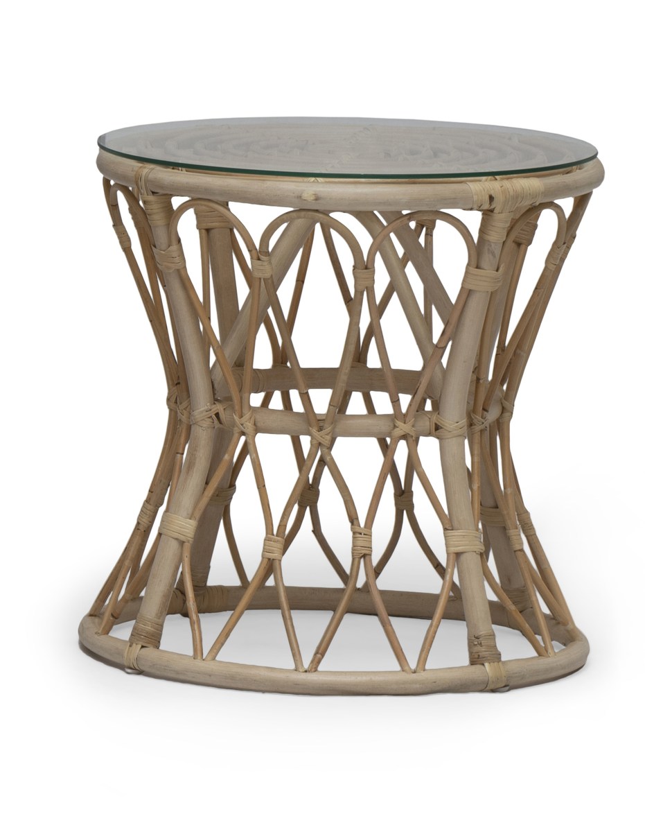 Lyckesö Rattan-Beistelltisch Ø50 cm mit Glasplatte, 50 cm hoch