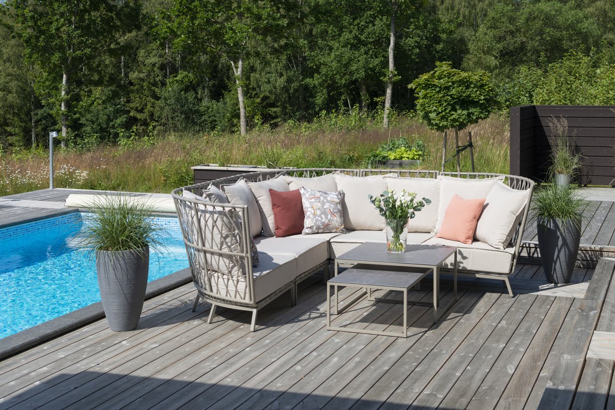 Jet Set Loungeecke 5-Sitzer, Alu/Bandgeflecht beige inkl. Polster