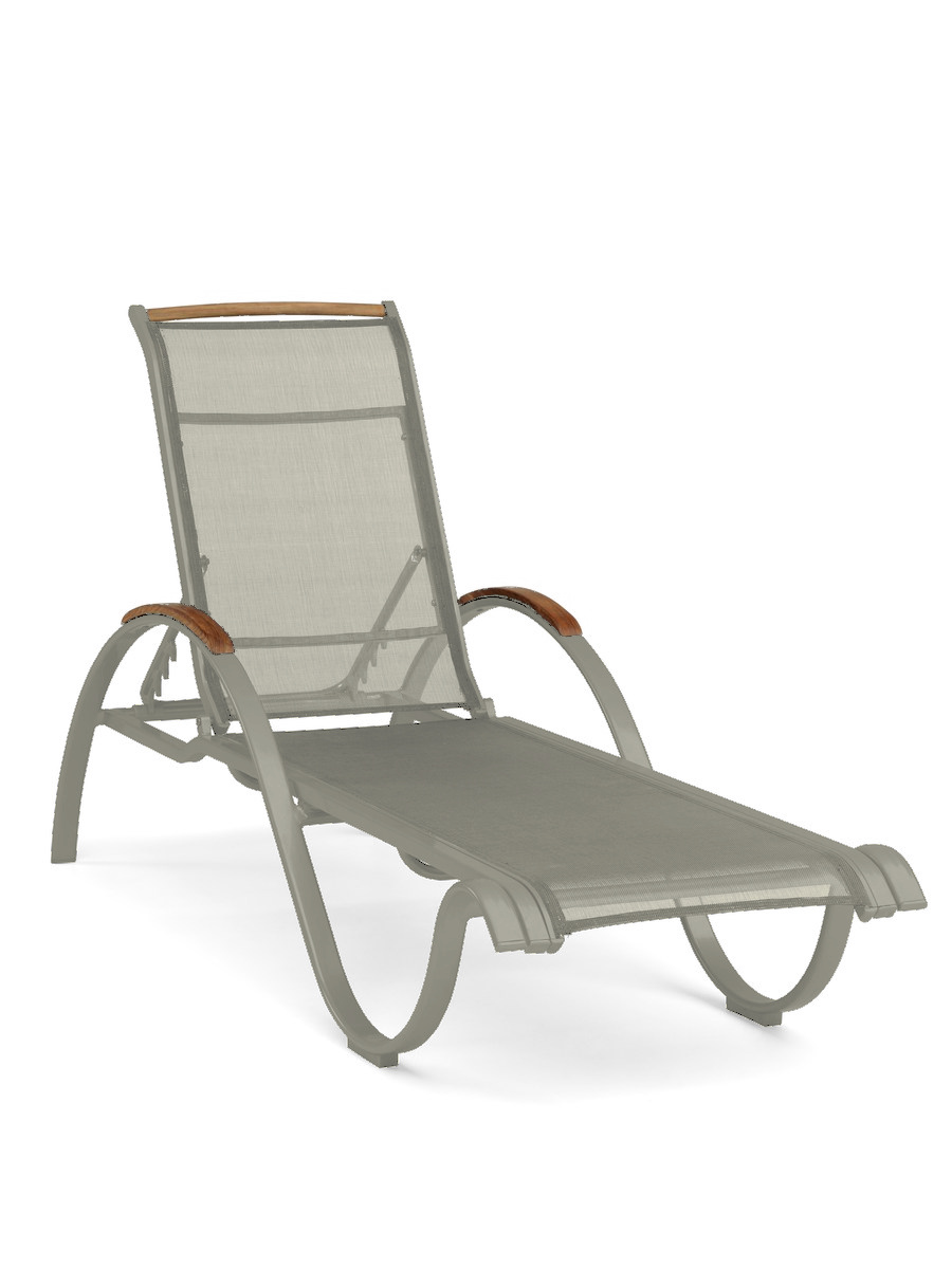 Nydala Sonnenliege Alu sand / Textilene sand mit Teak-Armlehnen