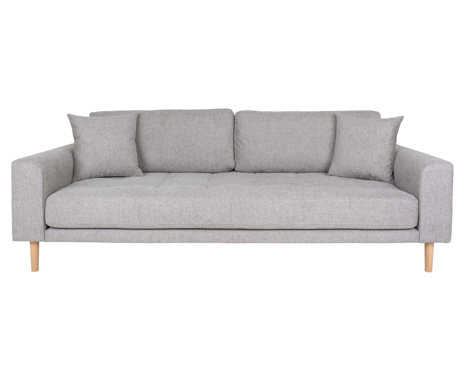 Lido 3-Sitzer-Sofa hellgrau mit 2 Kissen und Holzbeinen schwarz