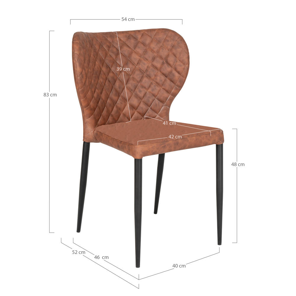 Pisa Esszimmerstuhl Kunstleder vintage-braun mit schwarzen Metallbeinen