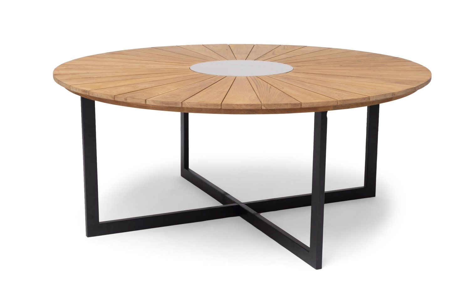 Ringsjö Teakholz-Tisch rund Ø 180 cm mit schwarzem Gestell von Hillerstorp