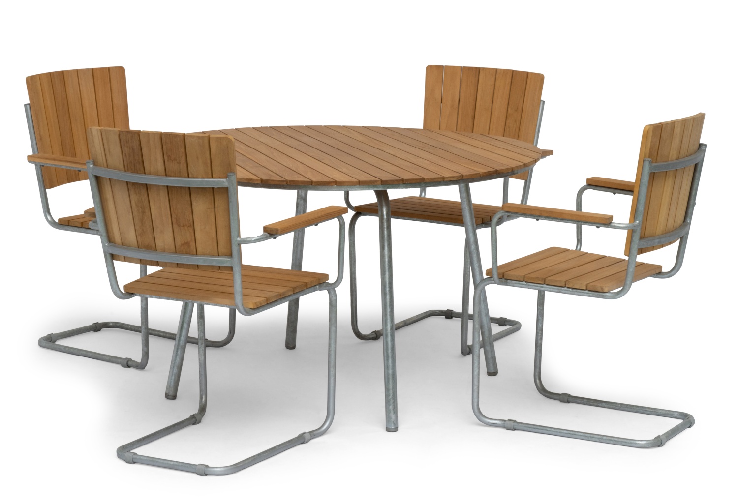 Sandhamn Gartentisch rund Ø120 cm, Teak natur/Stahlrohr galvanisiert