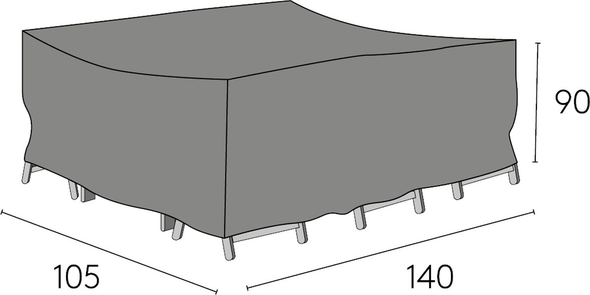Schutzhülle für Esstisch-Sitzgruppe, 105x140x90 cm, Polyester/PU grau