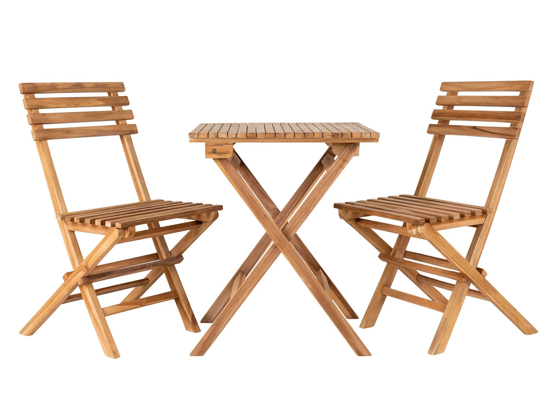 Cuenca Café Bistromöbel-Set aus Teak, 2 Stühle und 1 Tisch, klappbar