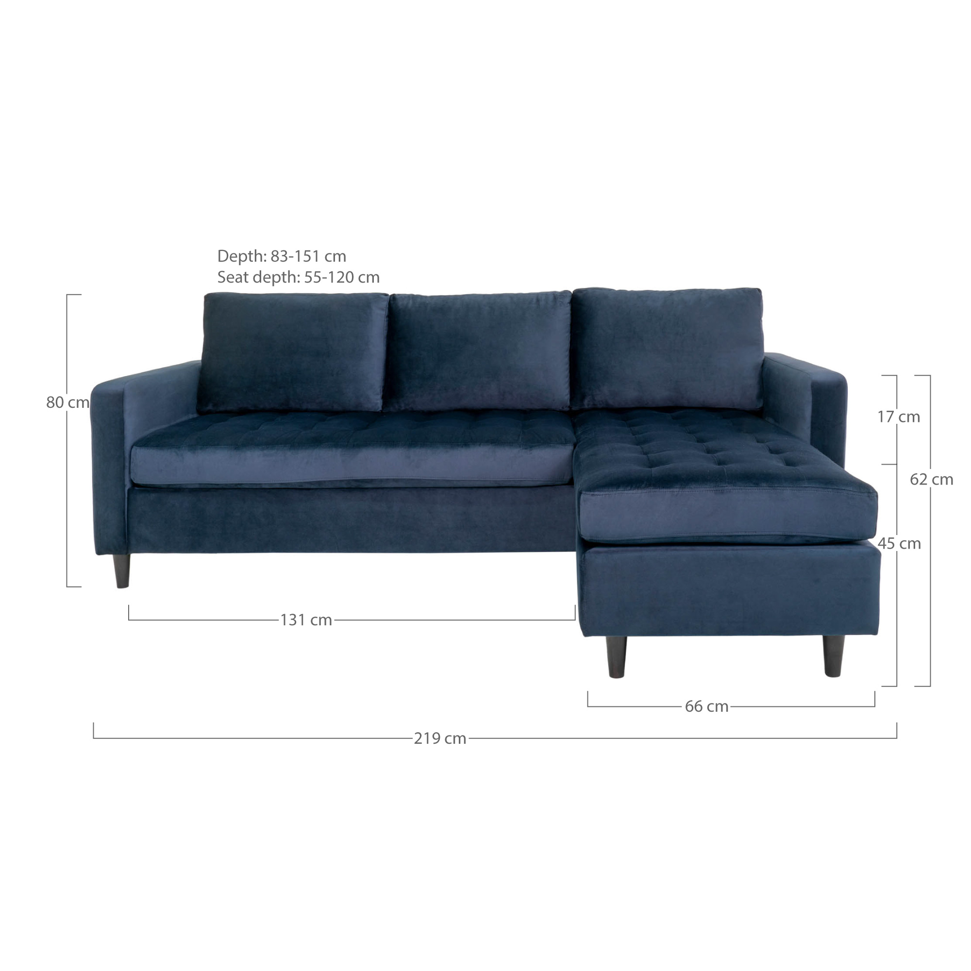 Samt-Loungesofa links/rechts variabel - Firenze versch. Farben