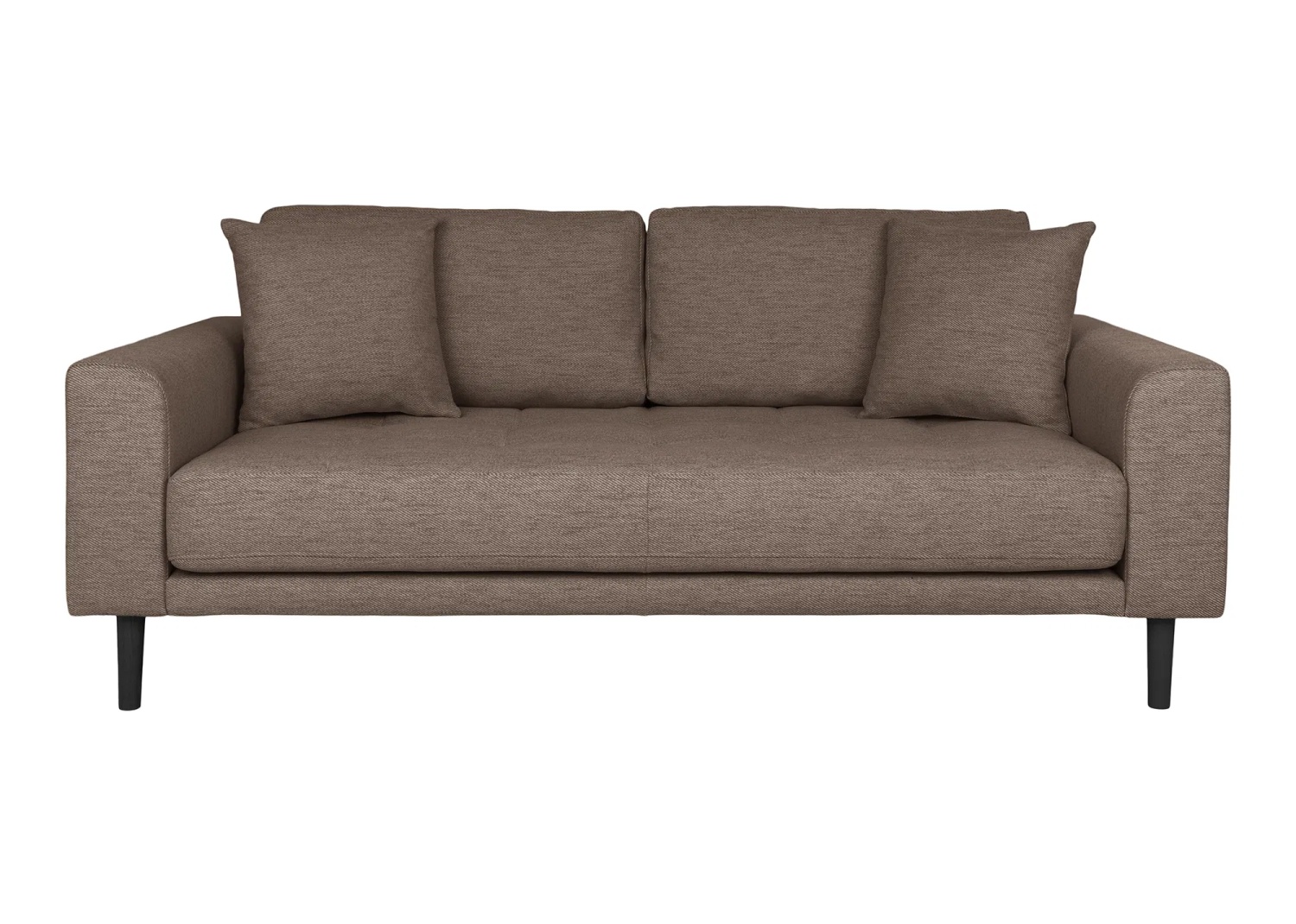 Lido 2,5 Sitzer-Sofa braun mit 2 Kissen und Holzbeinen schwarz