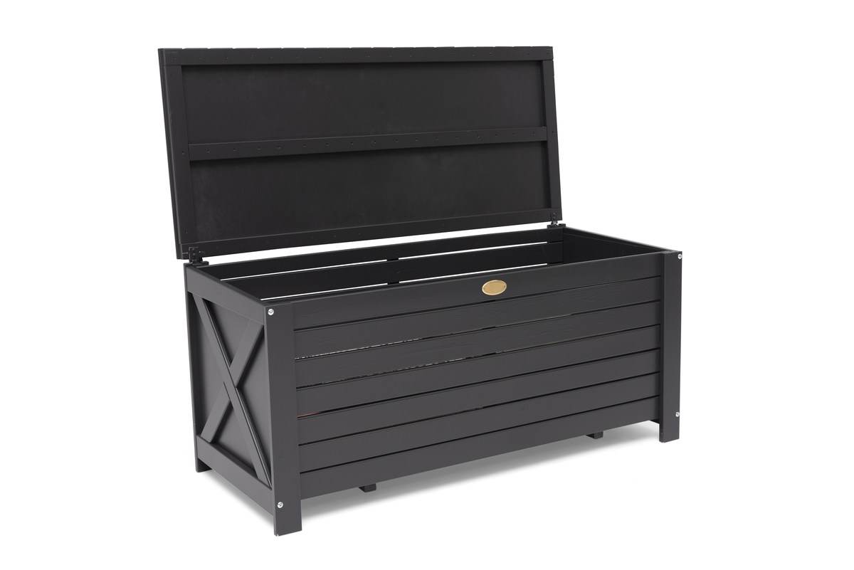 Läckö Gartenbox 134 x 59 x 64 cm orkangrau , Holz-Auflagenbox, Deckel wasserfest