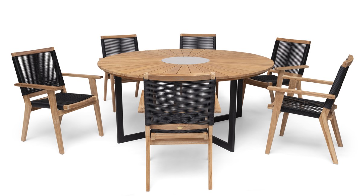 Ringsjö Teakholz-Tisch rund Ø 180 cm mit schwarzem Gestell von Hillerstorp