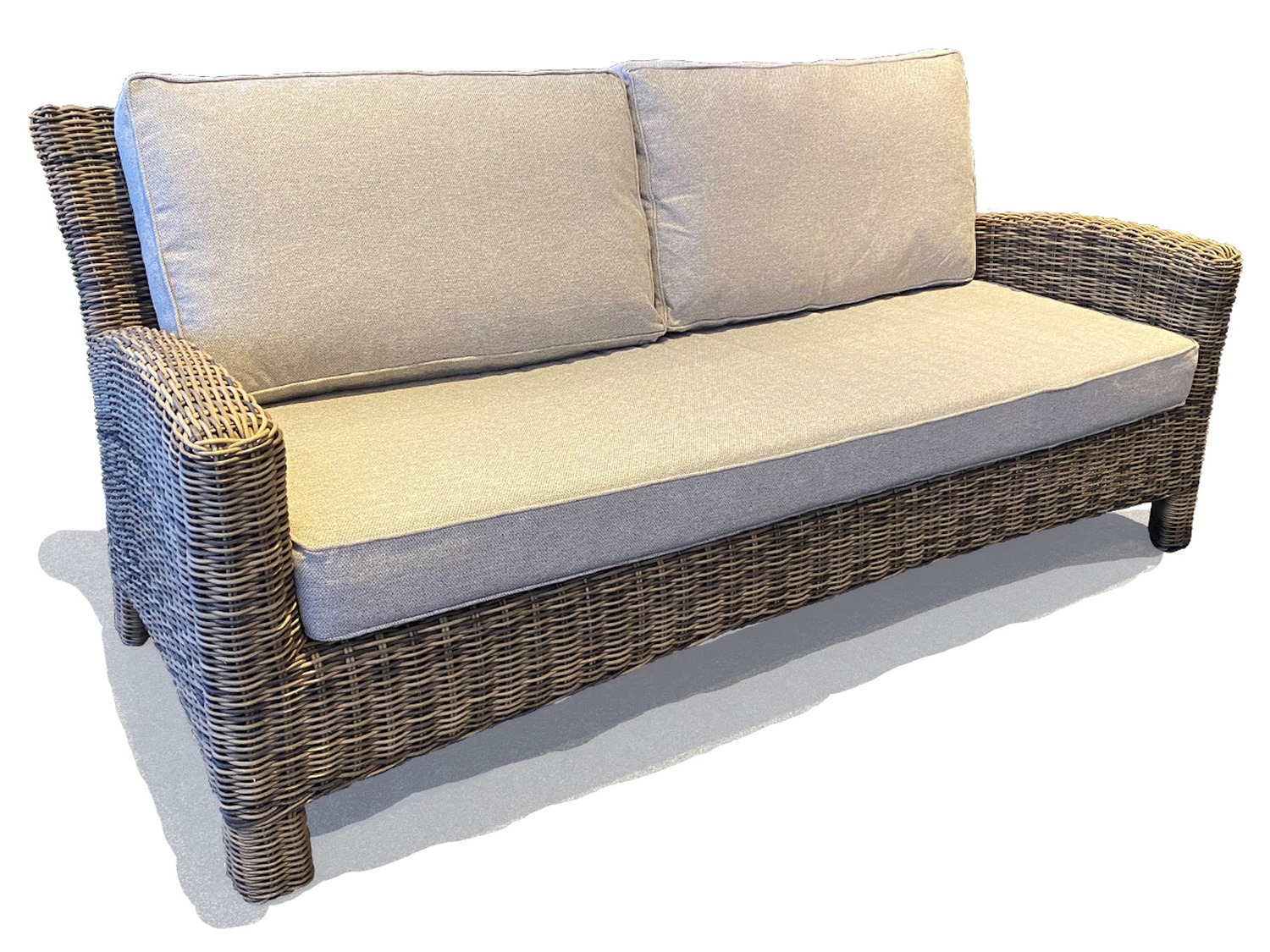 Dallas Loungesofa 185 cm in Rattanoptik-Rundgeflecht inklusive Kissen